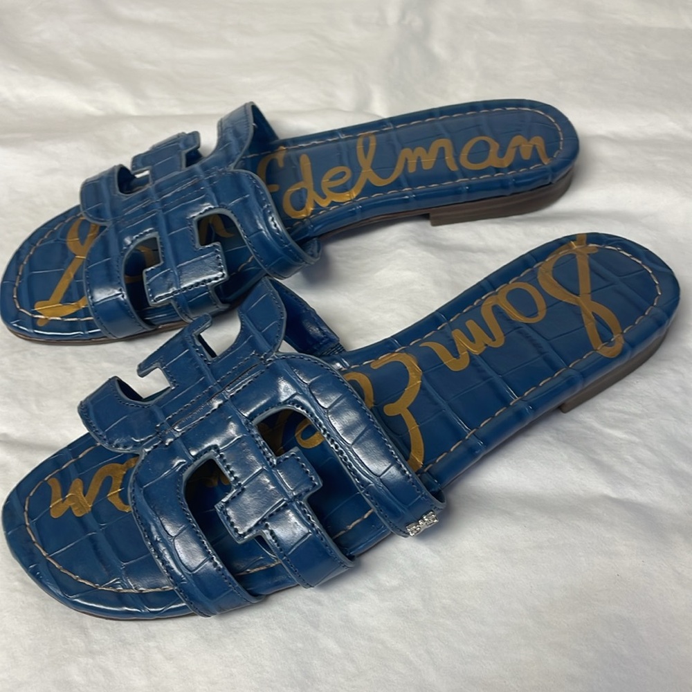 Sam Edelman Bay Slide Sandals Blue Leather - Picture 2 of 7